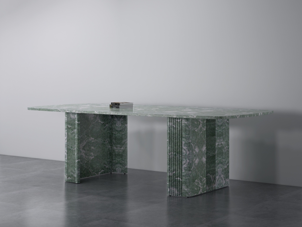 Rynanye Dining Table Green Concrete Marble 