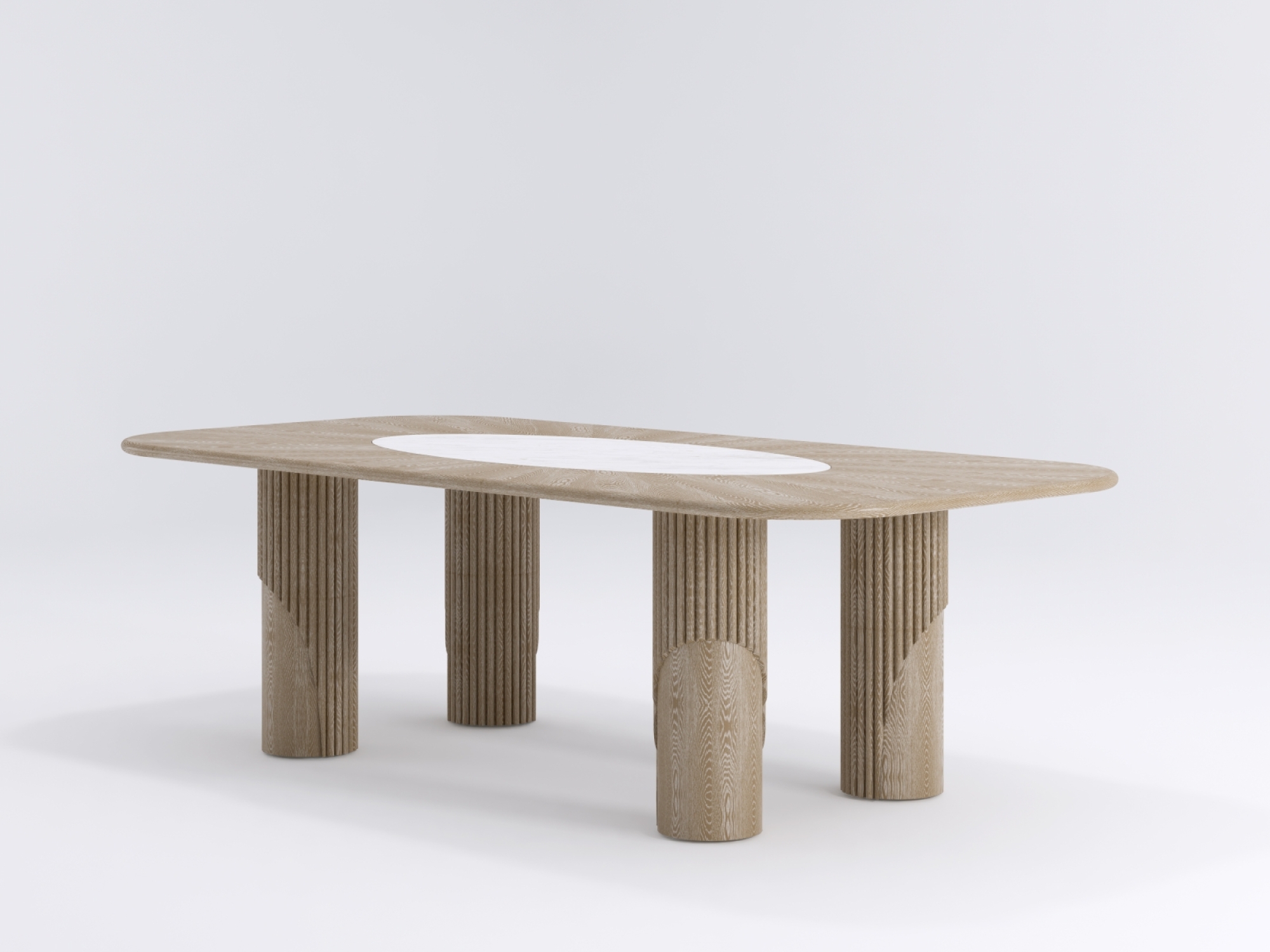 Coloseos Halo Dining Table Natural Cerused Oak Include Marble Top ( Exclusives )