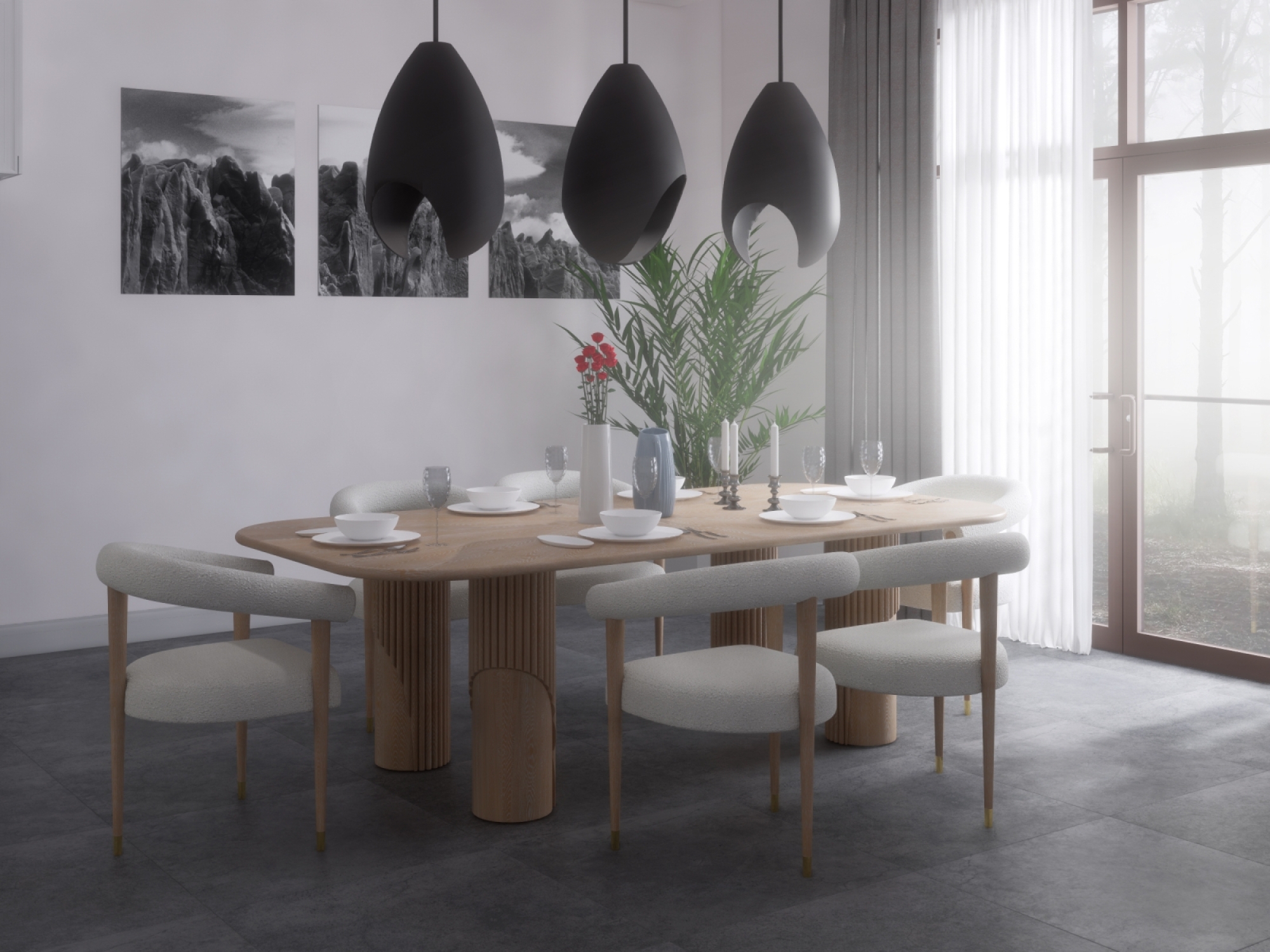 Coloseos Halo Dining Table One Set with 6 Chairs